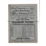 WEST HAM UNITED Programme for the home League match v Blackburn Rovers 9/3/1929, slight horizontal