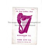 BOHEMIANS V YORK CITY 1955 Programme for the Friendly at Dalymount Park, Dublin 20/5/1955, very