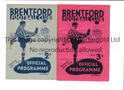 LEEDS UNITED Two programmes for away League matches v Brentford 1947/48 and 1948/49, very slightly