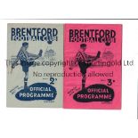 LEEDS UNITED Two programmes for away League matches v Brentford 1947/48 and 1948/49, very slightly