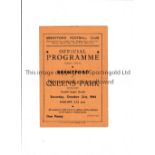 BRENTFORD Programme for the home FL South match v QPR 21/10/1944, creased and slightly worn.