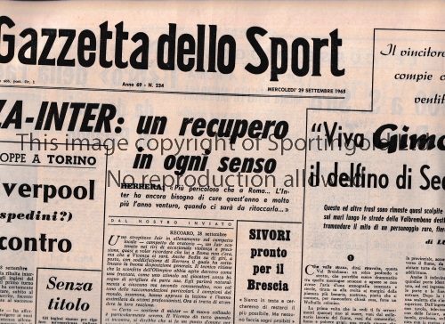 1965 ECWC JUVENTUS V LIVERPOOL Match played 29/9/1965 at Stadio Comunale, Turin. Issue of the