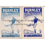 BURNLEY Two home League programmes v Sunderland 47/8 and Aston Villa 48/9. Generally good