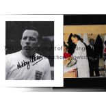 MANCHESTER UNITED AUTOGRAPHS An 8" X 6" colour mounted picture signed by Matt Busby and Jack