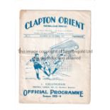 CLAPTON ORIENT V GILLINGHAM 1933 Programme for the League match at Clapton on 4/11/33. Staple rusted