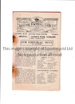 ARSENAL Programme for the home London Combination match v Q.P.R 26/2/1938, page 3/4 (line-up page)