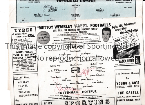 TOTTENHAM HOTSPUR AUTOGRAPHS Ten programmes with a total of 18 autographs including Ron Henry,