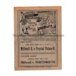 NEUTRAL AT MILLWALL 1913 Programme for Southern League v Irish League 15/3/1913, staple removed