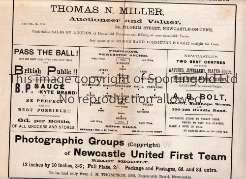 NEWCASTLE UNITED V ASTON VILLA 1903 Programme for the opening League match of the 1903/4 season at