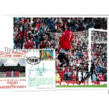 ERIC CANTONA / AUTOGRAPHS A signed 10.5" X 8" colour photo of Cantona celebrating a goal and a