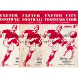 EXETER CITY Four home programmes in season 1952/3 v Millwall, staples removed and team changes,