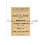 BRENTFORD Programme for the home FL South match v Luton Town 24/4/1946, very slight horizontal