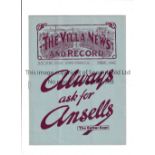 ASTON VILLA Programme for the home Central League match v Blackpool Reserves 28/11/1931. Generally