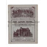 ASTON VILLA Programme for the home League match v Huddersfield 25/2/1922, slightly creased.