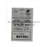 RUGBY UNION 1939 CARDIFF V NEWPORT Programme for the match at Cardiff on 4/3/39. No staple with