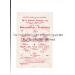 NEUTRAL AT LIVERPOOL FC Single sheet programme for the W.R. Williams Memorial Cup, Liverpool Boys