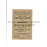 BRENTFORD Programme for the home FL South match v Fulham 4/12/1943, slightly creased, team changes