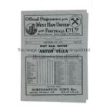 WEST HAM UNITED Programme for the home League match v Aston Villa 12/12/1936, scores entered. The