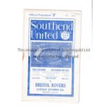 SOUTHEND UNITED V BRISTOL ROVERS 1937 Programme for the League match at Southend 25/9/1937, staple