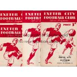 EXETER CITY Four home programmes in season 1951/2 v Southend, Millwall, staples removed, Torquay,