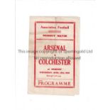 ARSENAL Pirate programme issued by Buick for the home Friendly v Colchester United 28/4/1948, folded