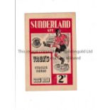 SUNDERLAND V THIRD LANARK 1952 Programme for the Friendly 23/4/1952 at Roker park, slight horizontal
