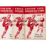 EXETER CITY Three home programmes in season 1947/8 v Bournemouth, tape on the inside spine on the