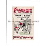 CHARLTON ATHLETIC V BLACKPOOL 1938 Programme for the League match at Charlton 18/4/1938, staple