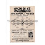 CHELSEA Single card programme for the away FL South match v Crystal Palace 30/12/1944,