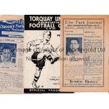 EXETER CITY Three away programmes in season 1947/8 v Reading, team changes and scores entered,