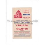 1944 FL SOUTH WAR CUP FINAL Programme for Chelsea v Charlton Athletic at Wembley, horizontal fold.
