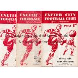 EXETER CITY Three home programmes in season 1947/8 v QPR, Walsall, staples removed, creased and