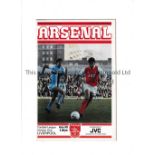 ARSENAL V LIVERPOOL 1982 POSTPONED Programme for the League match scheduled for 9/1/1982 at Arsenal.