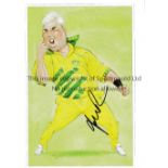 SHANE WARNE AUTOGRAPH An 11" X 7.5" colour caricature signed in black marker. Good