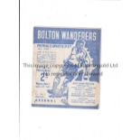 ARSENAL Programme for the away League match v Bolton Wanderers 1/1/1948 in their Championship