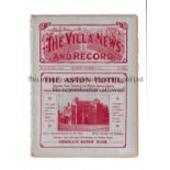 ASTON VILLA Programme for the home League match v Bradford City 27/12/1913, ex-binder. Fair to