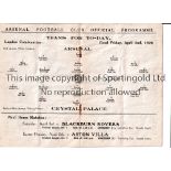 ARSENAL Programme for the home London Combination match v Crystal Palace 2/4/1926, slightly