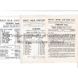 WEST HAM UNITED V CHELSEA Three programmes for matches at West Ham 59/60 SECLC Semi-Final, 61/62