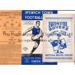 EXETER CITY Two away programmes in season 1951/2 v Ipswich, staples removed, Bristol Rovers and
