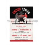 MANCHESTER UNITED Programme for the home Youth Cup tie v Barnsley 21/3/1953, horizontal fold and