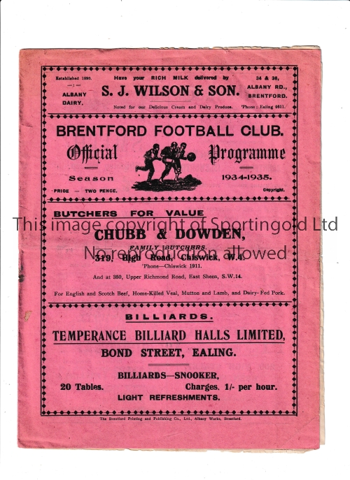 BRENTFORD Programme for the home League match v Newcastle United 5/1/1935, slight horizontal crease.