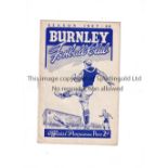 ARSENAL Programme for the away League match v Burnley 27/9/1947 in their Championship season. Good