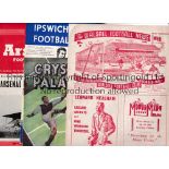 NORWICH CITY Seven away programmes 1950/1 v Walsall, horizontal fold and small paper loss from the