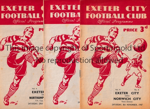 EXETER CITY Three home programmes in season 1947/8 v Norwich, Watford and Northampton FA Cup, all