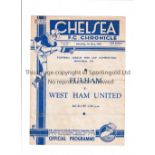 1940 F.L. WAR CUP SEMI-FINAL AT CHELSEA / FULHAM V WEST HAM UNITED Programme 1/6/1940, slight