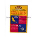 NORWICH CITY V ARSENAL 1935 Programme for the Hospital Cup match at Norwich 6/5/1935, slightly rusty