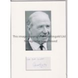 MATT BUSBY / AUTOGRAPH A 12" X 8" mount containing a signed white card and a b/w portrait picture.