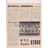 1959 SPARTA ROTTERDAM V ARSENAL A large single sheet programme for the friendly in Holland on 8/8/