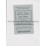 ROYAL NAVY V ARMY 1958 AT BRISTOL ROVERS Programme for the match 19/3/1958 including Sharpe and