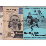 ARSENAL Programmes for away Friendlies v Bohemians 1948/9, 1961/2 marks, Hamburg 1963/4, Hertha